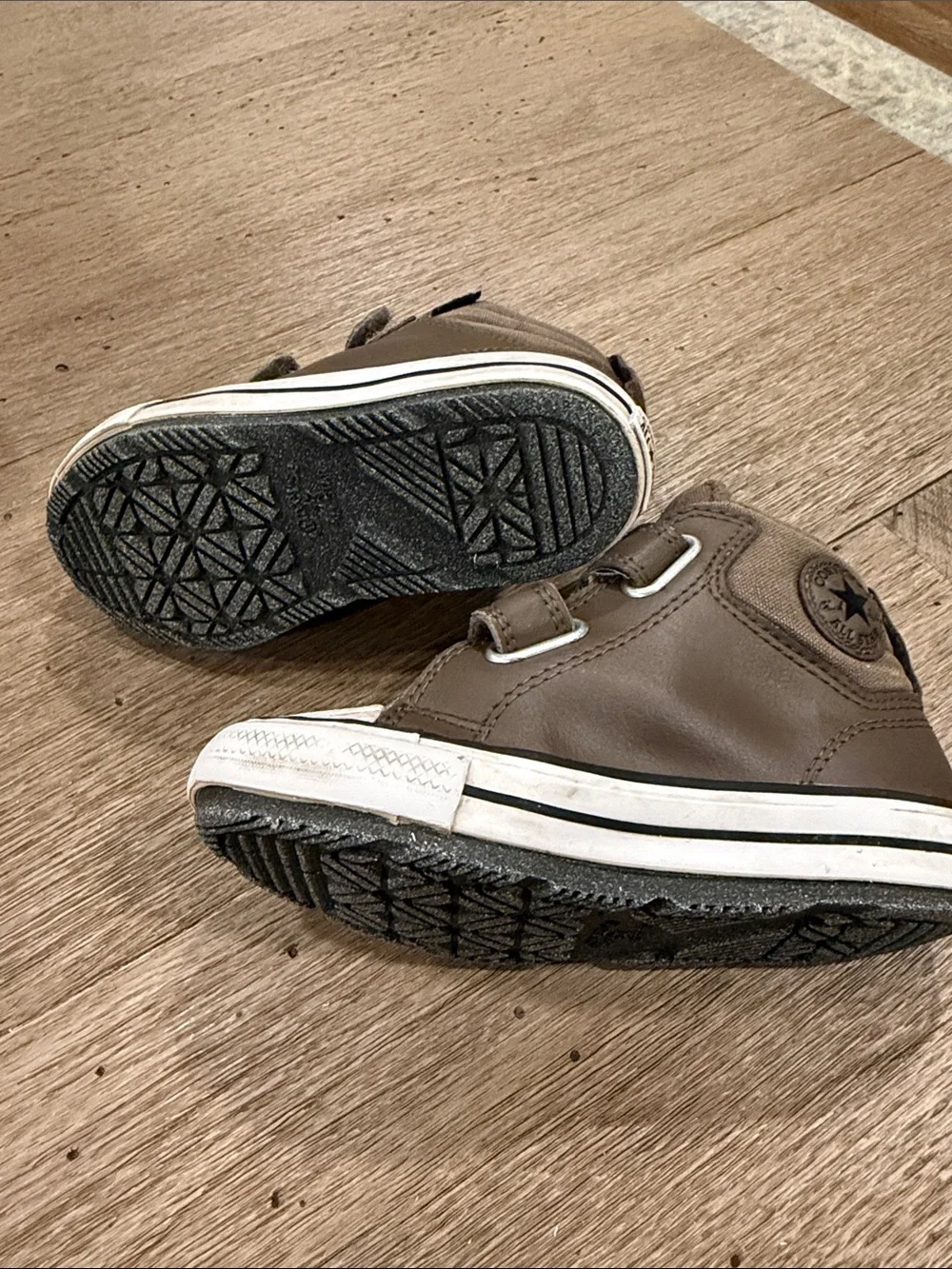 Kids Converse Brown Leather High-Top Velcro Sneakers- Fleece Lined